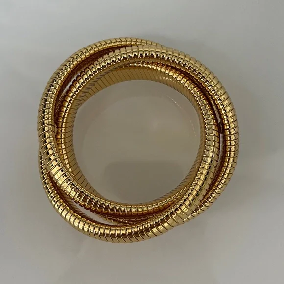 Chunky Tubogas Cobra Stretch Bracelet Gold Tone Triple Strand Serpenti NWOT - Picture 5 of 6